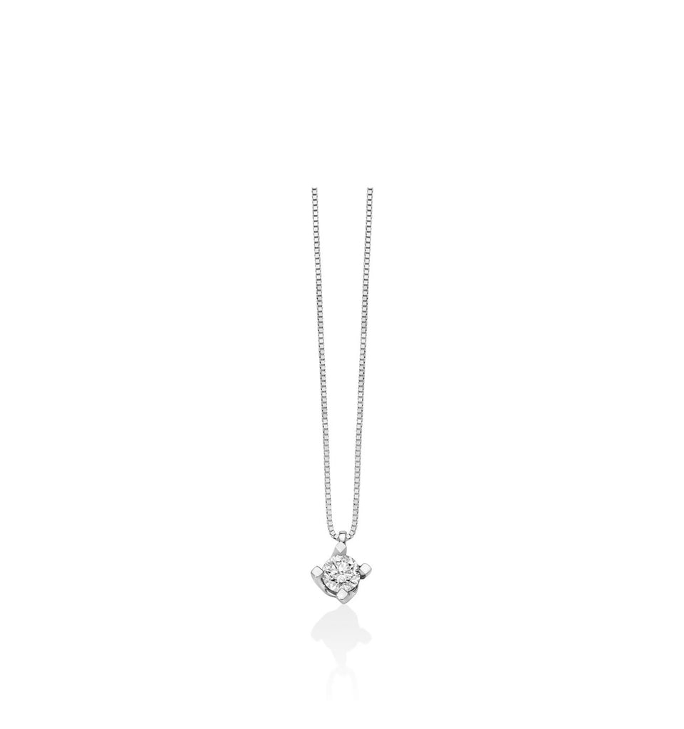 Collana con diamante punto luce a valentino in oro bianco