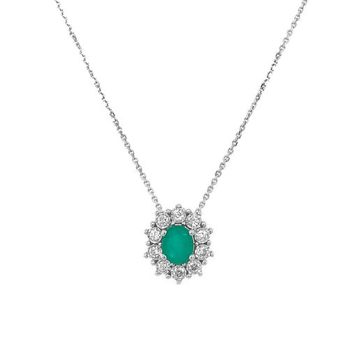 Collana in oro bianco e smeraldo con diamanti, cm. 42