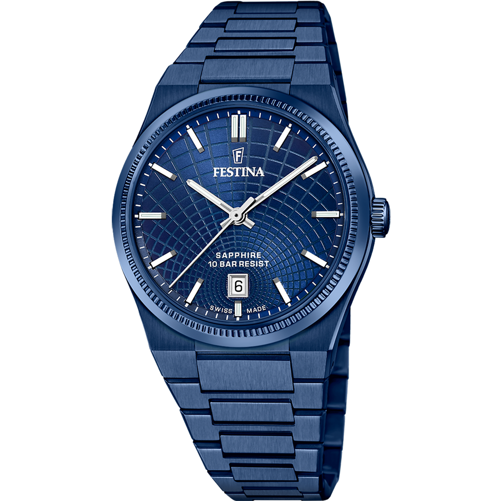 OROLOGIO FESTINA SWISS MADE F20078/1 AZZURO CINTURINO IN ACCIAIO