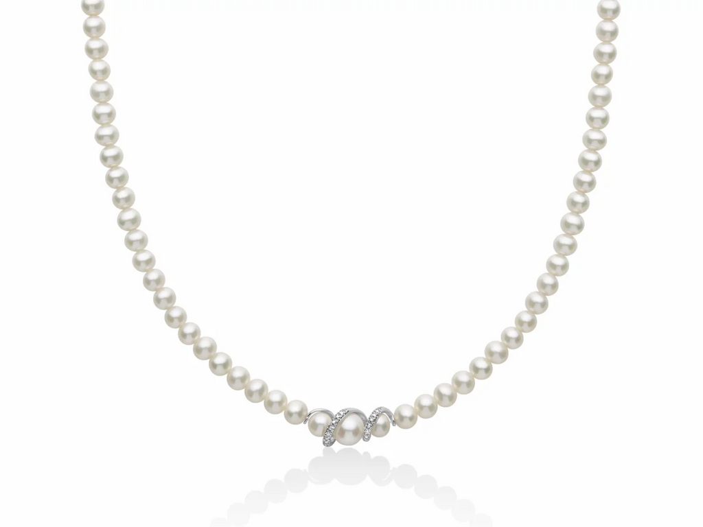 Collana di perle Oriente e centrale in oro a spirale con diamanti