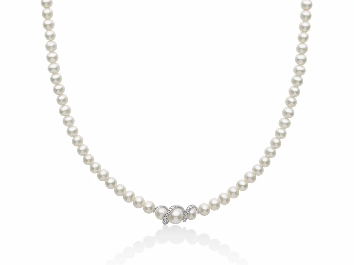 Collana di perle Oriente e centrale in oro a spirale con diamanti