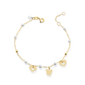 BRACCIALE ORO CON PERLE, CUORI E ANGELO