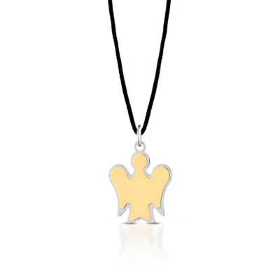 COLLANA PENDENTE ANGELO IN ORO GIALLO SATINATO E BIANCO