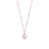 COLLANA IN ACCIAIO, CUPCAKE CON SMALTO ROSA E FUCSIA E PIETRE COLORATE
