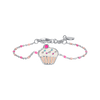 BRACCIALE IN ACCIAIO, CUPCAKE CON SMALTO ROSA E FUCSIA E PIETRE COLORATE