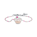 BRACCIALE IN ACCIAIO, CUPCAKE CON SMALTO ROSA E FUCSIA E PIETRE COLORATE