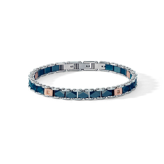 Bracciale Acciaio con Pvd rosè, ceramica blu e zirconi bianchi