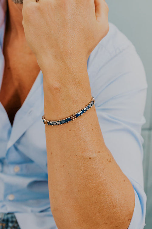 Bracciale Acciaio con Pvd rosè, ceramica blu e zirconi bianchi