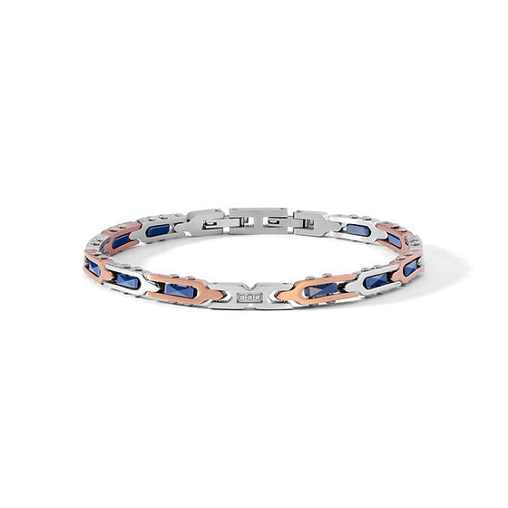 Bracciale in Acciaio, pvd rosè, ceramica blu e Diamanti bianchi