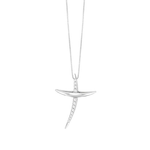 Collana croce in oro bianco e diamanti, cm. 1,8 x 2,6