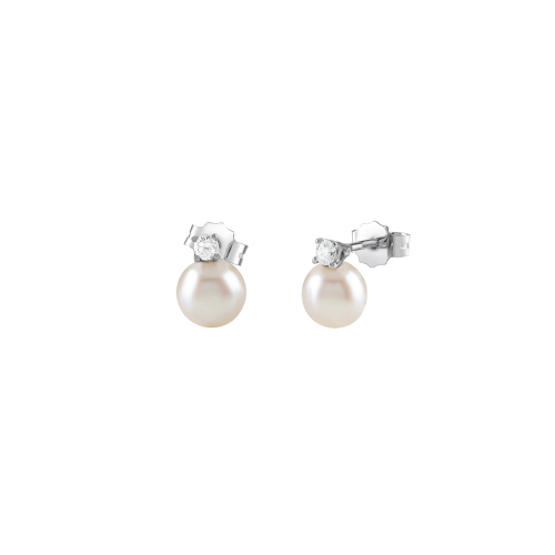 Orecchini in oro bianco con diamanti e perle