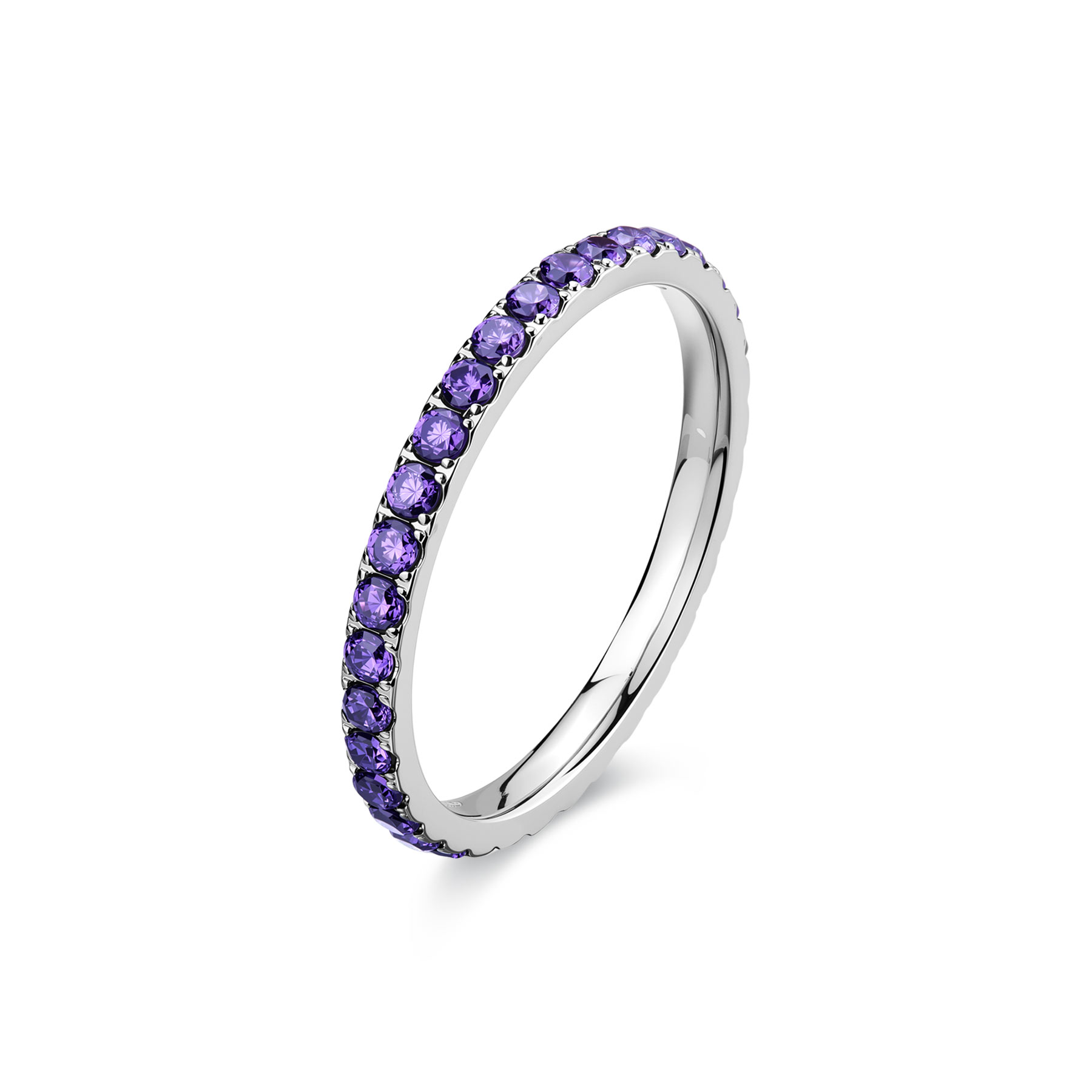 ANELLO DAZZLY SDZ158
Anello veretta in acciaio 316L con zirconi colore ametista.