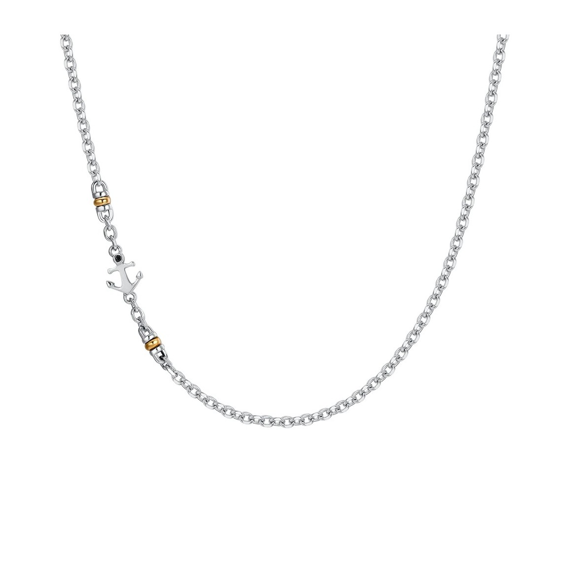 Collana uomo in acciaio con Ancora,zirconi ed elementi in IP Gold CL376